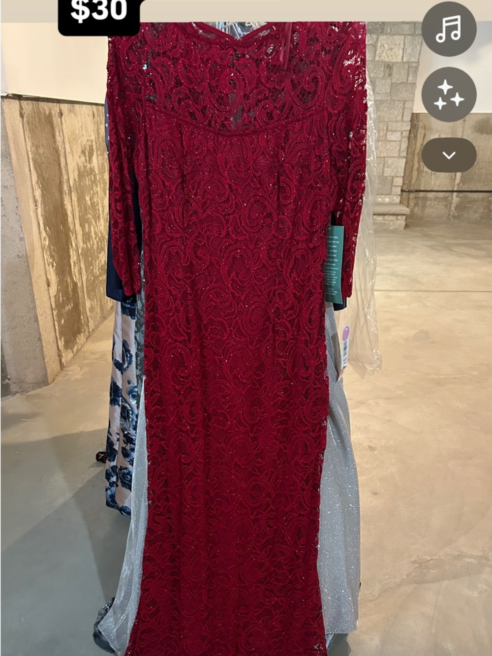 MARINA Crimson Red Long Sleeve Lace Evening Gown